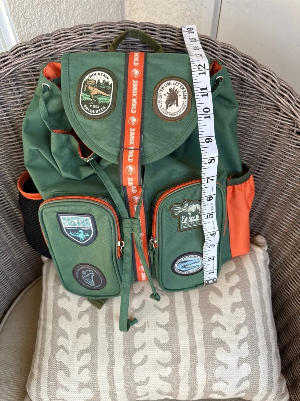 Green & Orange Dinosaur Patch Backpack